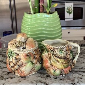 Vintage Tilso Japan Green Harvest fruit creamer& sugar bowl.